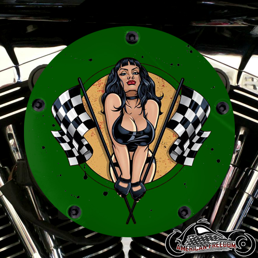 Harley Davidson High Flow Air Cleaner Cover - Race Flags Green